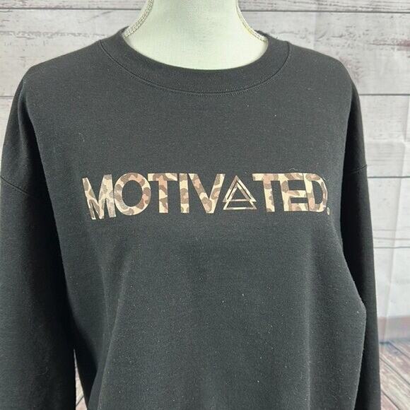 Champion Sweatshirt Womens Large Black Crew Neck Pull Over Motivated Boxy - Picture 8 of 11